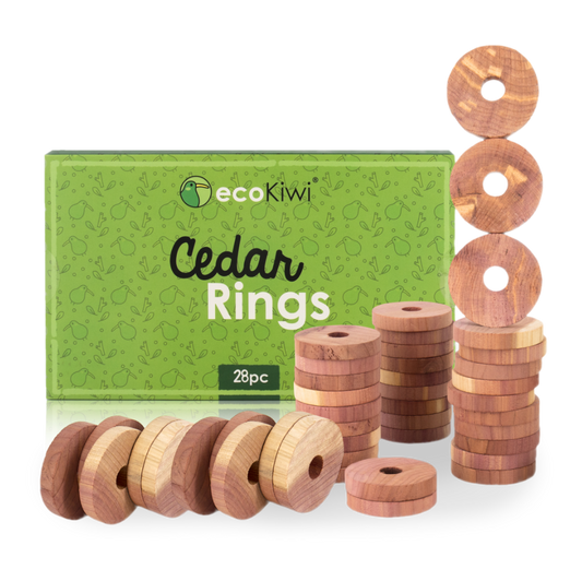 Natural cedar rings used to get rid of clothes moths in a wardrobe